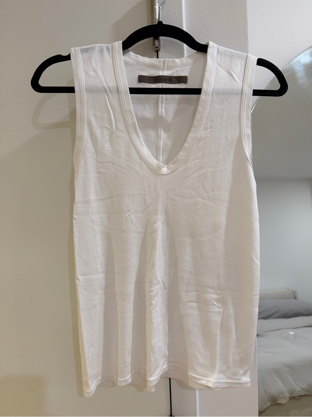 Enza Costa White V-Neck Ribbed Tank